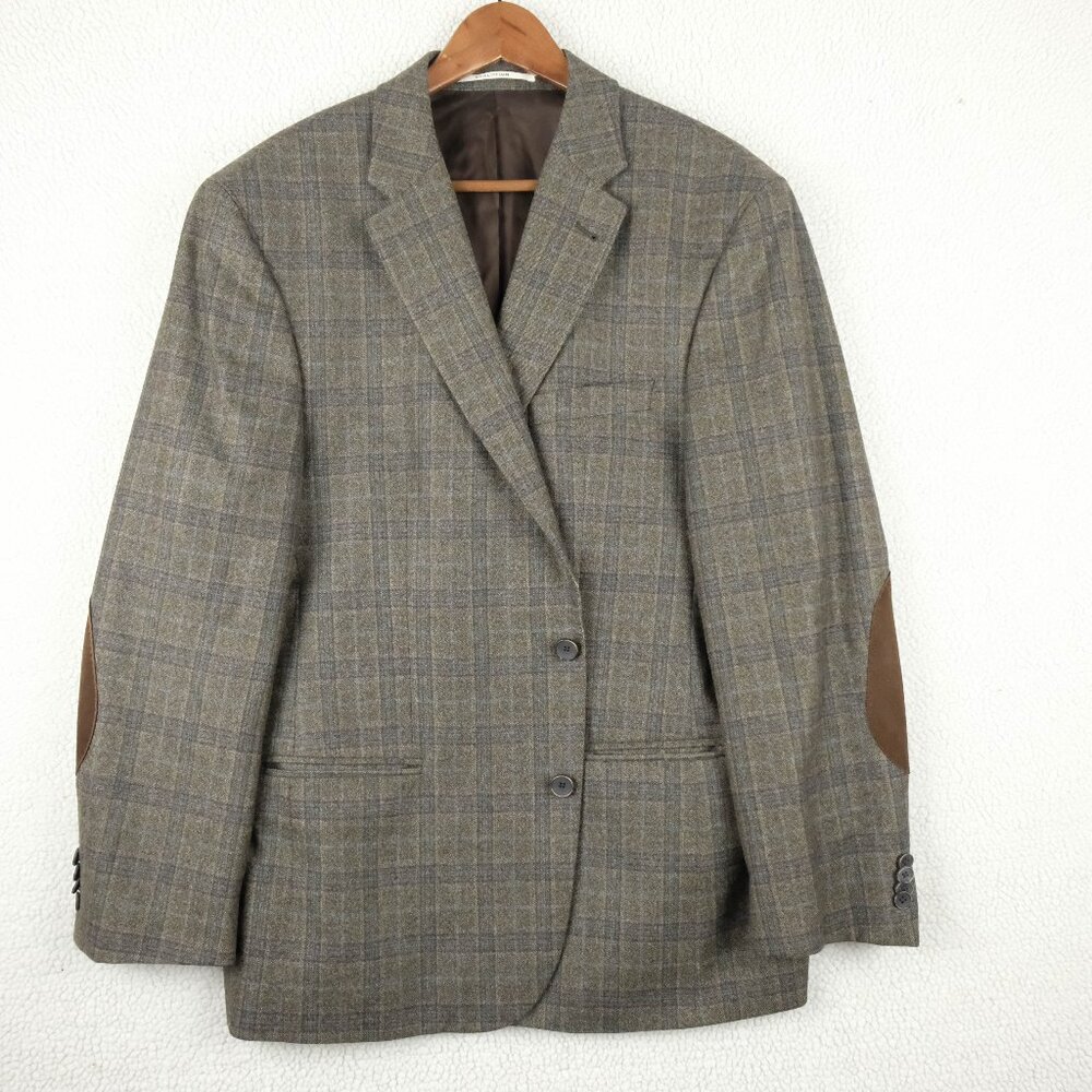 Baumler Blazer Mens 46 Short Brown Check Loro Piana Super 120s Elbow Patches